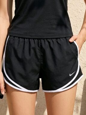 Excellent Nike Dri-FIT Tempo Running Shorts Black White Women's Medium